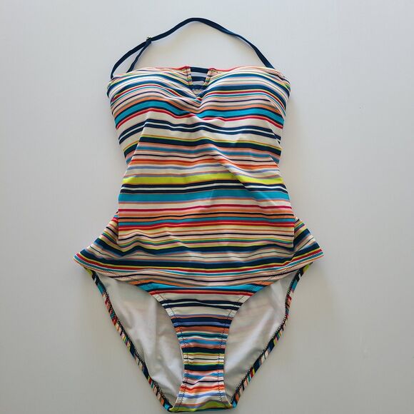 Pink Envelope One Piece Swimsuit Striped Multicolor  Swimsuit Size XL - Picture 1 of 6